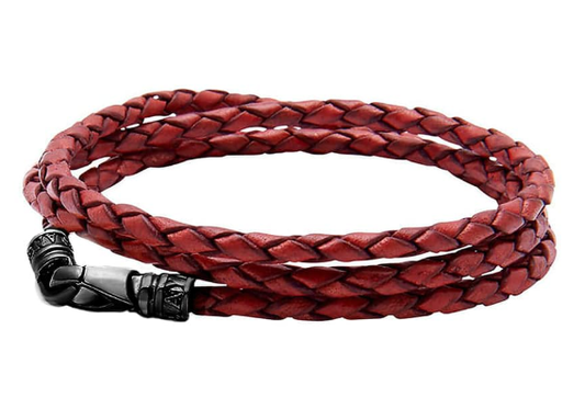 Nialaya Men's Red Wrap Around Leather Bracelet