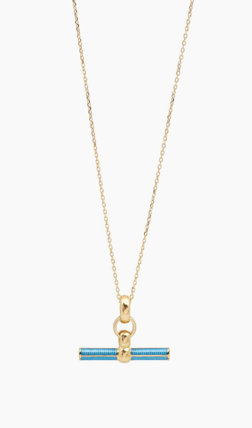 Tilly Sveaas Aquamarine Enamelled Small Gold T-bar on Trace Chain