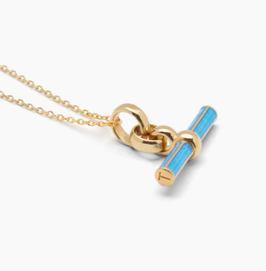 Tilly Sveaas Aquamarine Enamelled Small Gold T-bar on Trace Chain