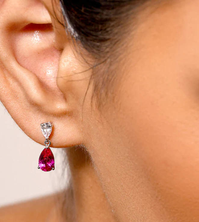 CARAT LONDON Arabella Baby Earrings Ruby Sterling Silver