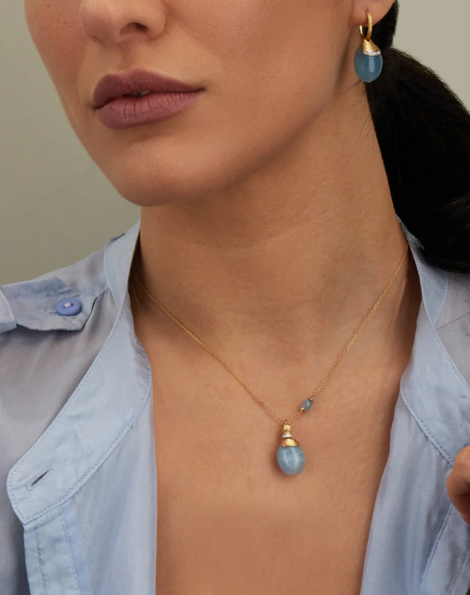 Nanis - "Azure" pendant necklace with gold, diamonds and aquamarine pendant (large)
