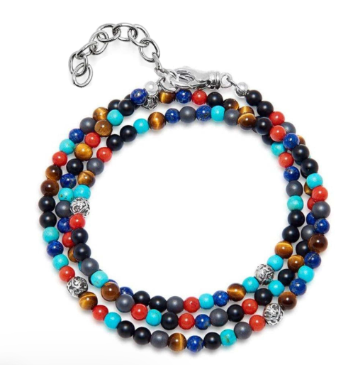 Nialaya The Mykonos Collection - Turquoise, Red Glass Beads, Blue Lapis, Hematite, and Onyx