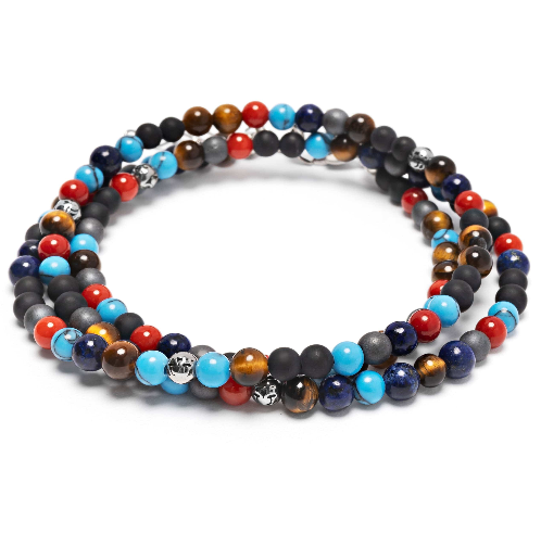 Nialaya The Mykonos Collection - Turquoise, Red Glass Beads, Blue Lapis, Hematite, and Onyx