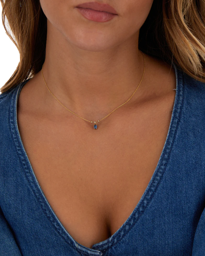 Nanis - 18ct Gold "azure" gold, diamonds and london blue topaz dainty tiny pendant