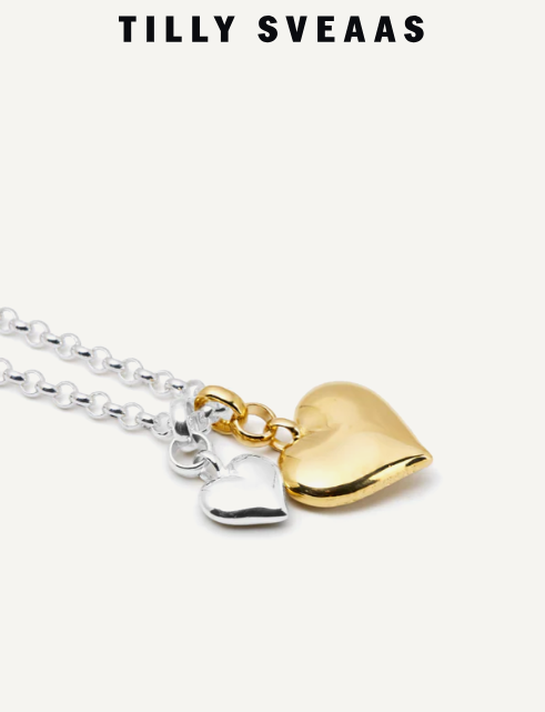 Tilly Sveaas Mixed Metal Large Double Heart on Chunky Belcher Chain