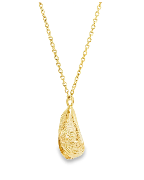 Catherine Zoraida Gold Mussel Shell and Pearl Pendant 28 Inch Chain