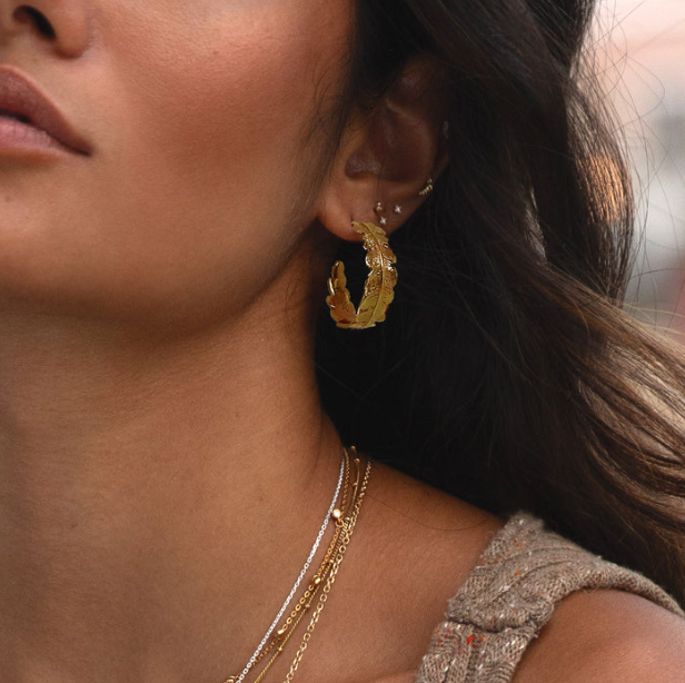 Catherine Zoraida Gold Crown Fern Hoop Earrings