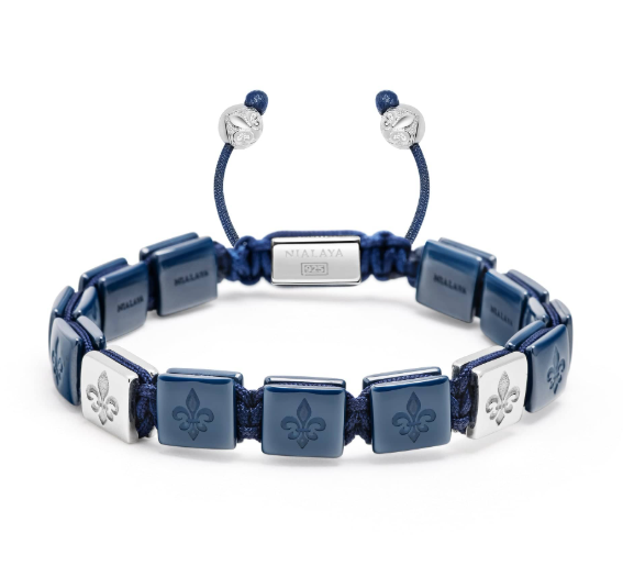 Nialaya Men's Ceramic Flatbead Bracelet in Blue and Sterling Silver
