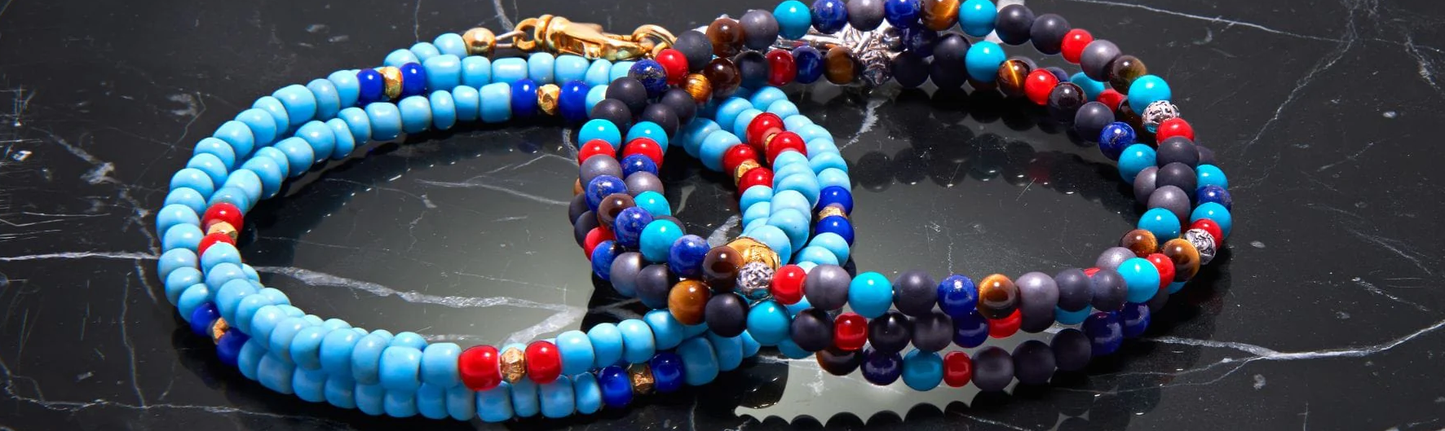 Men's The Mykonos Collection - Turquoise, Red Glass Beads, Blue Lapis, Hematite, and Onyx