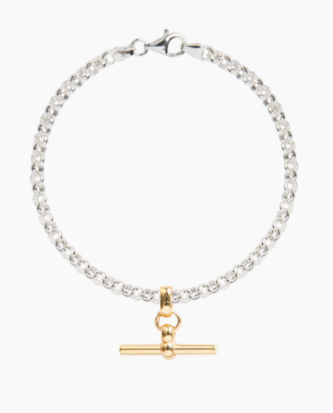Tilly Sveaas Silver Belcher Bracelet With Gold T-Bar