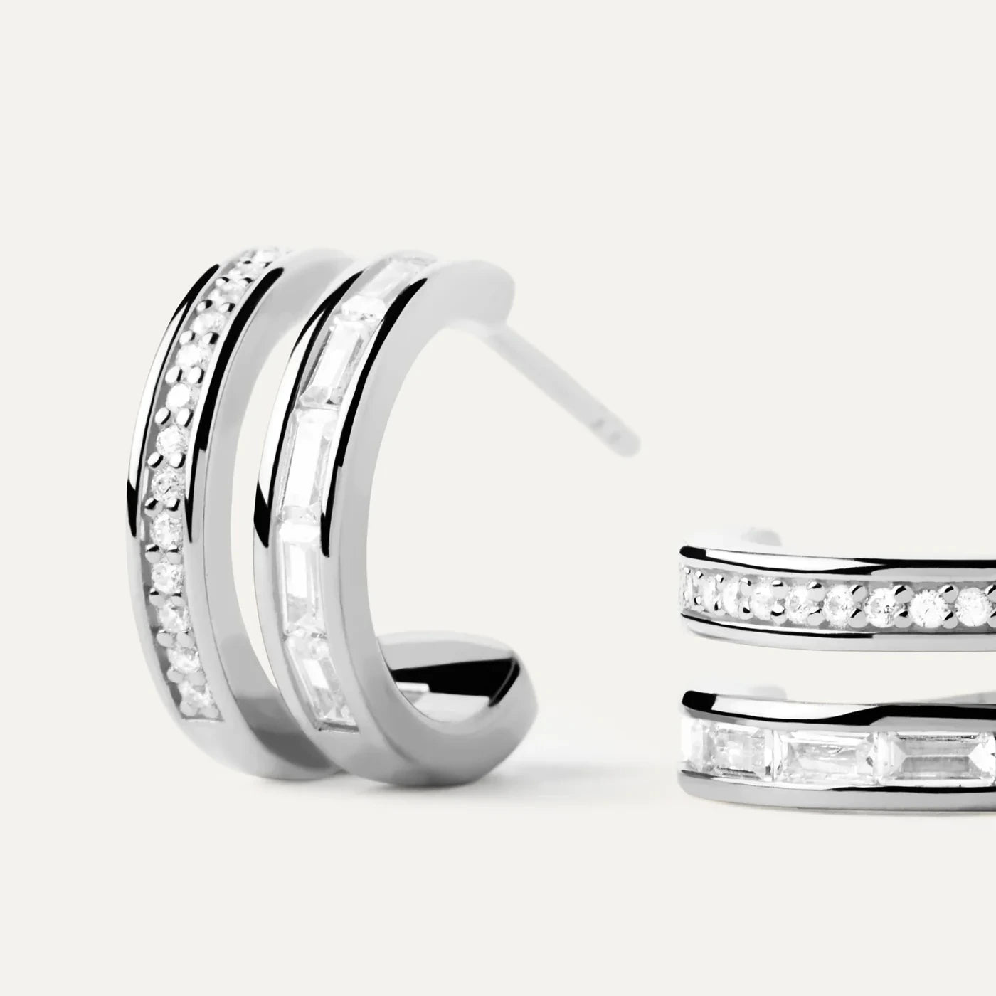 PDPAOLA | Bianca Double Band Silver Hoops Earrings | AR02-968 | designer earrings by Hooper Bolton
