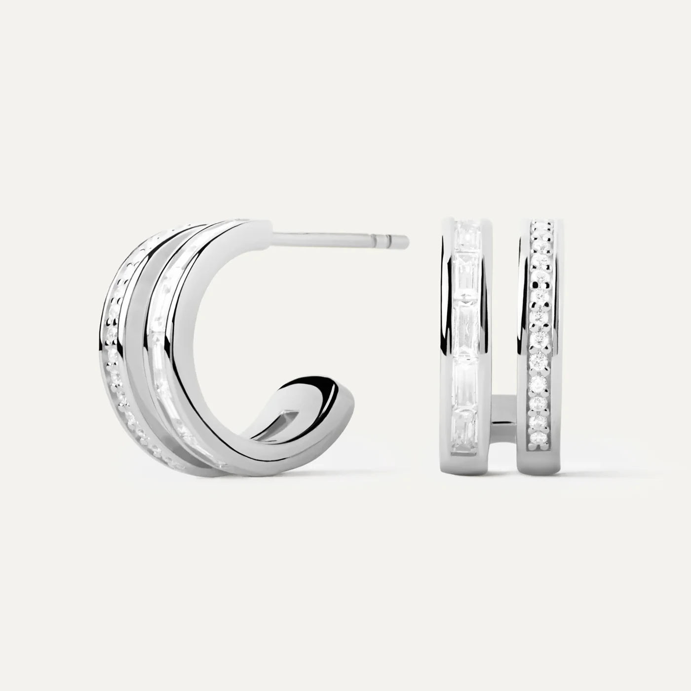 PDPAOLA | Bianca Double Band Silver Hoops Earrings | AR02-968 | designer earrings by Hooper Bolton