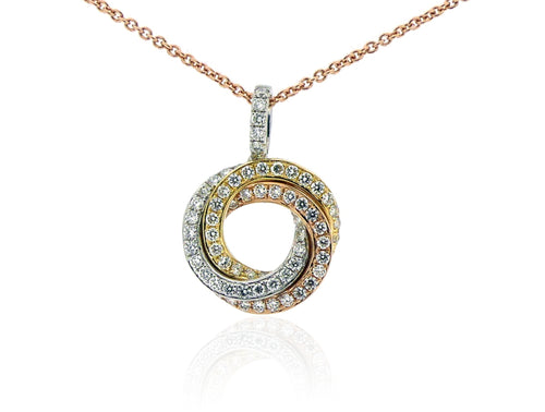 Bespoke Handmade Jewellery | 18ct Gold Diamond Three colour Circle pendant