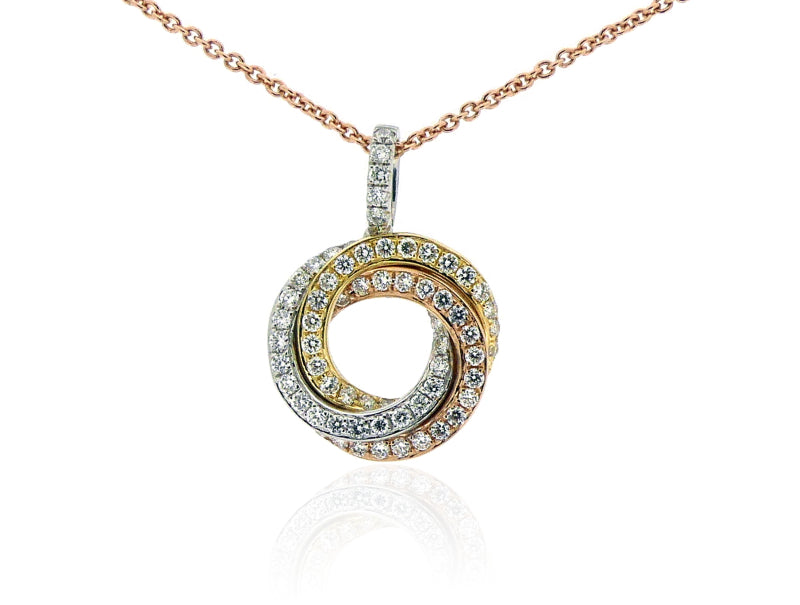 18ct Gold Diamond Three colour Circle pendant