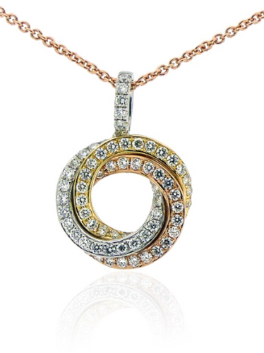 Bespoke Handmade Jewellery | 18ct White Gold Diamond 3 colour russian circle pendant