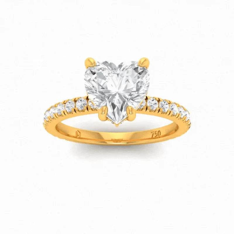 CERTIFIED 18ct GOLD HEART DIAMOND HIDDEN HALO AND DIAMOND BAND ENGAGEMENT RING 1.00ct