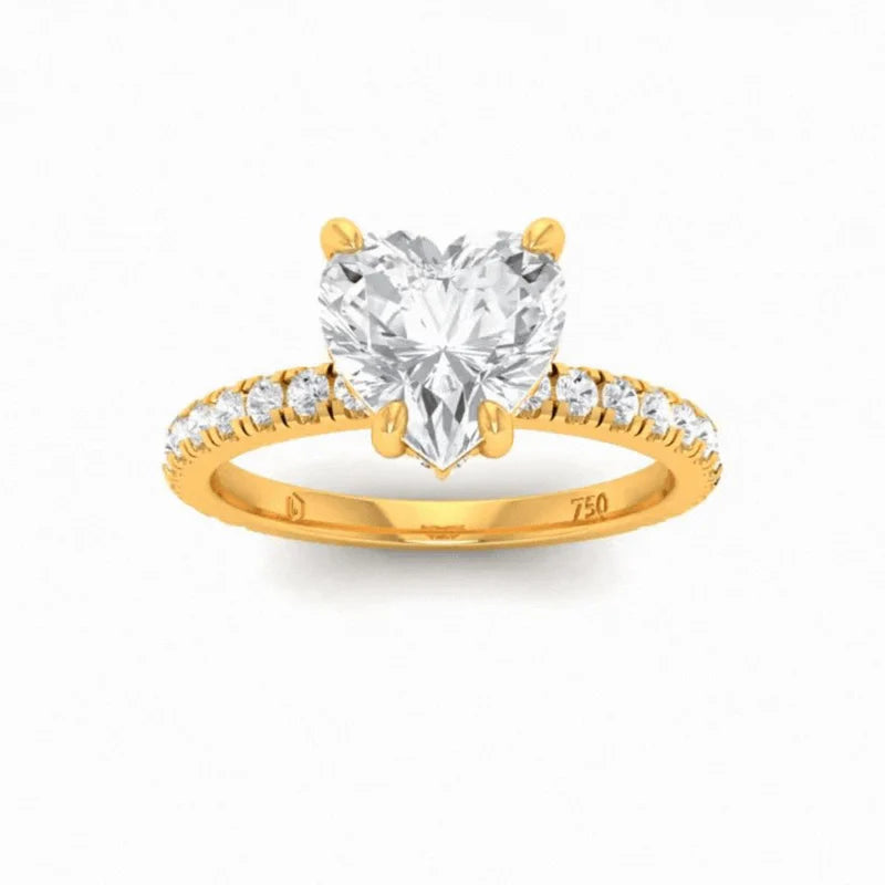 CERTIFIED 18ct GOLD HEART DIAMOND HIDDEN HALO AND DIAMOND BAND ENGAGEMENT RING 1.00ct