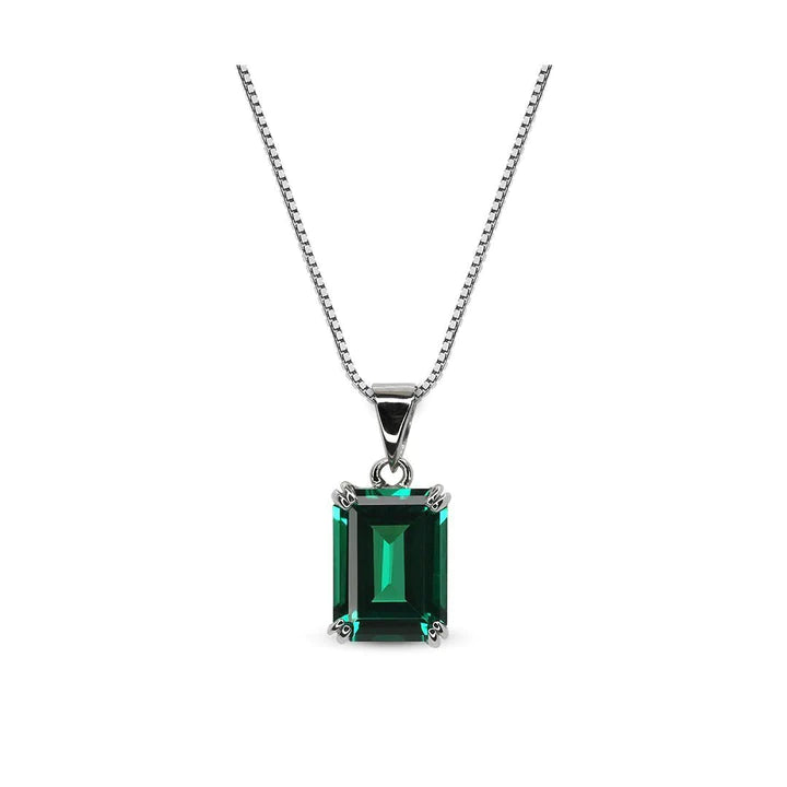 CARAT LONDON FULTON EMERALD GREEN DOUBLE PRONG PENDANT NECKLACE 9ct White Gold