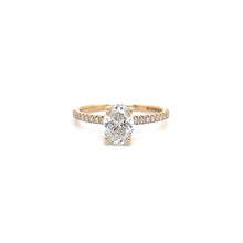 Load image into Gallery viewer, CERTIFIED 18ct GOLD OVAL DIAMOND HIDDEN HALO AND DIAMOND BAND ENGAGEMENT RING 1.25ct
