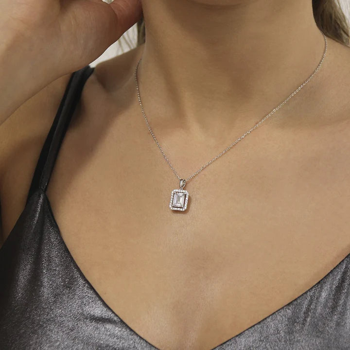 CARAT LONDON ETON BORDERSET NECKLACE WHITE GOLD PLATED
