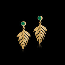 Load image into Gallery viewer, Catherine Zoraida GOLD GREEN AGATE FERN EARRINGS

