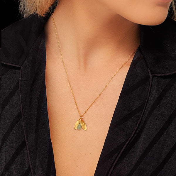 Catherine Zoraida GOLD LUCKY LEAF DROP PENDANT