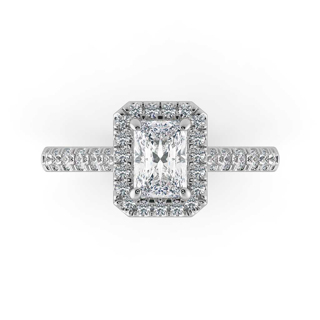 Platinum Emerald Cut 1ct Moissanite Ring With Diamond halo