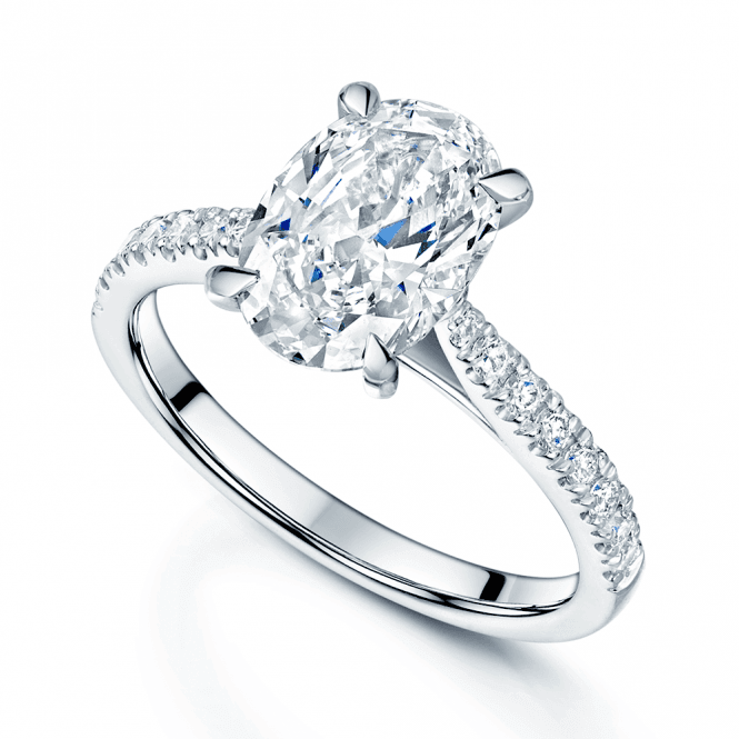 Platinum Oval Solitaire 2ct Moissanite Ring With Diamond Claw Set Shoulders