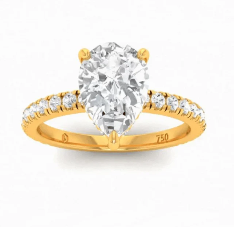 CERTIFIED 18ct GOLD PEAR DIAMOND HIDDEN HALO AND DIAMOND BAND ENGAGEMENT RING 1.50ct