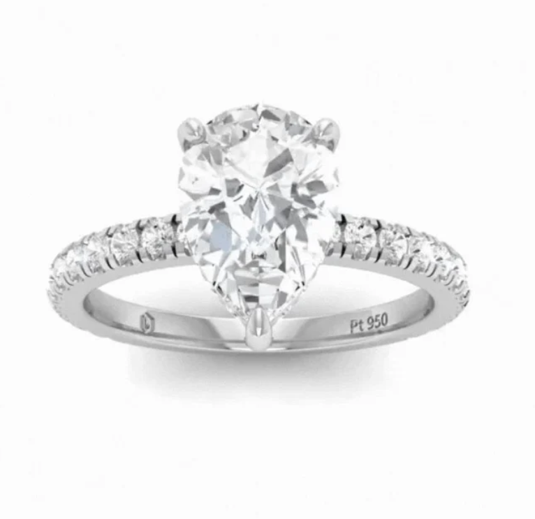CERTIFIED PLATINUM PEAR DIAMOND HIDDEN HALO AND DIAMOND BAND ENGAGEMENT RING 1.00ct