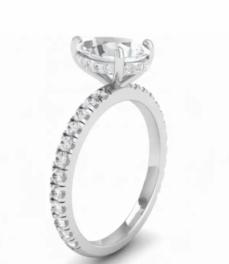 CERTIFIED PLATINUM PEAR DIAMOND HIDDEN HALO AND DIAMOND BAND ENGAGEMENT RING 1.00ct