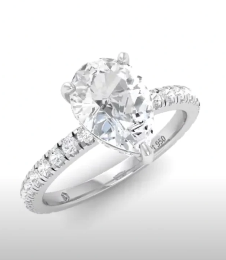CERTIFIED PLATINUM PEAR DIAMOND HIDDEN HALO AND DIAMOND BAND ENGAGEMENT RING 1.00ct