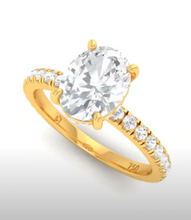 Load image into Gallery viewer, CERTIFIED 18ct GOLD OVAL DIAMOND HIDDEN HALO AND DIAMOND BAND ENGAGEMENT RING 1.25ct
