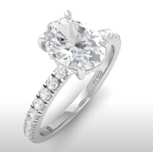 Load image into Gallery viewer, CERTIFIED PLATINUM OVAL DIAMOND HIDDEN HALO AND DIAMOND BAND ENGAGEMENT RING 1.25ct
