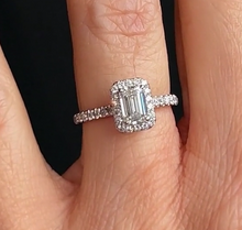 Load image into Gallery viewer, CERTIFIED EMERALD CUT DIAMOND HALO ENGAGEMENT RING 1.00ct
