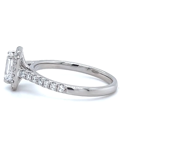 CERTIFIED EMERALD CUT DIAMOND HALO ENGAGEMENT RING 1.00ct