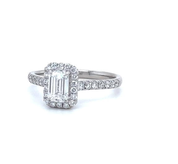 CERTIFIED EMERALD CUT DIAMOND HALO ENGAGEMENT RING 1.00ct
