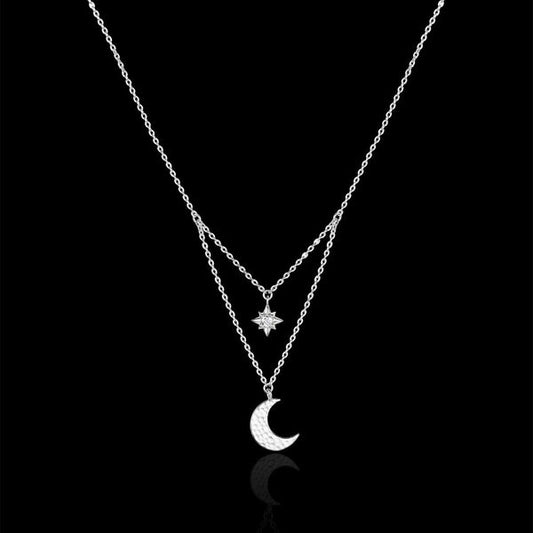 Catherine Zoraida SILVER STARRY NIGHT MOON AND STAR DROP NECKLACE