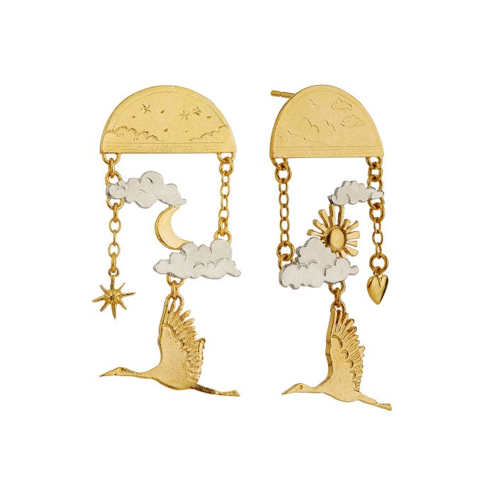 Alex Monroe - Day-time / Night-time Dream Earrings - Silver & Gold
