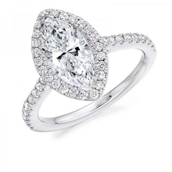 Platinum Marquise Diamond halo engagement ring