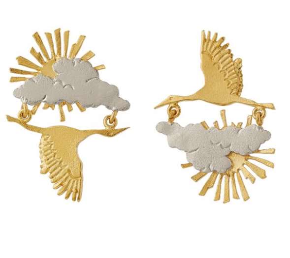 Sunrise / Sunset Stork in Flight Earrings | Gold | Alex Monroe | Hooper Bolton | Cheltenham | Official Stockist