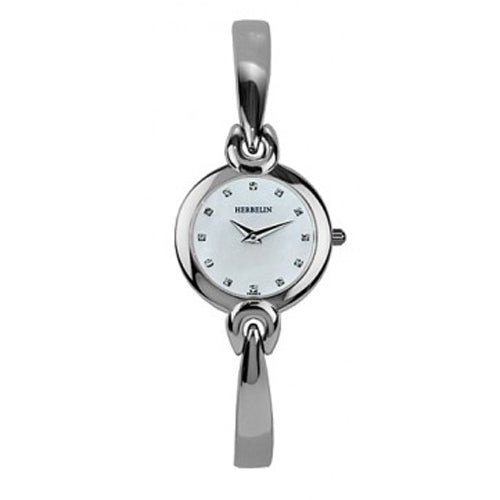 Michel Herbelin - Womens Stainless Steel Salambo Bangle Watch - Mother of Pearl Dial with 12 Crystals