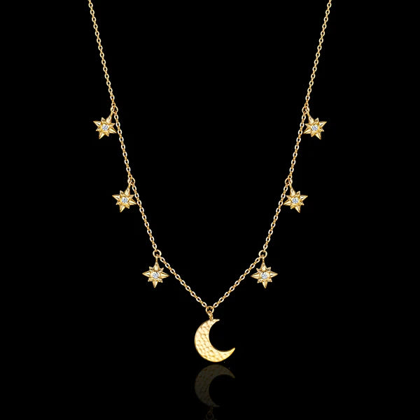 Catherine Zoraida GOLD STARRY NIGHT MOON AND STAR NECKLACE