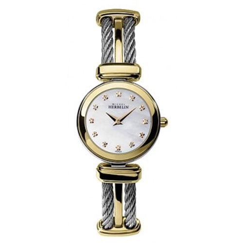 Michel Herbelin - Womens Two Tone Cable Gold Watch - Mother of Pearl Dial